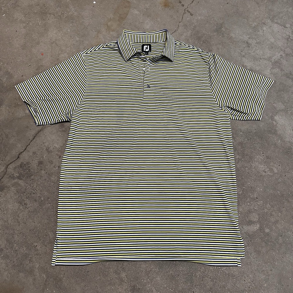 FootJoy FJ Golf Polo Mens Yellow Multicolor Striped  Performance Athletic Size L
